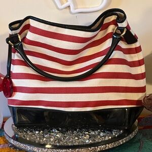 EUC - Furla Red and Black Nautical Stripe Tote.